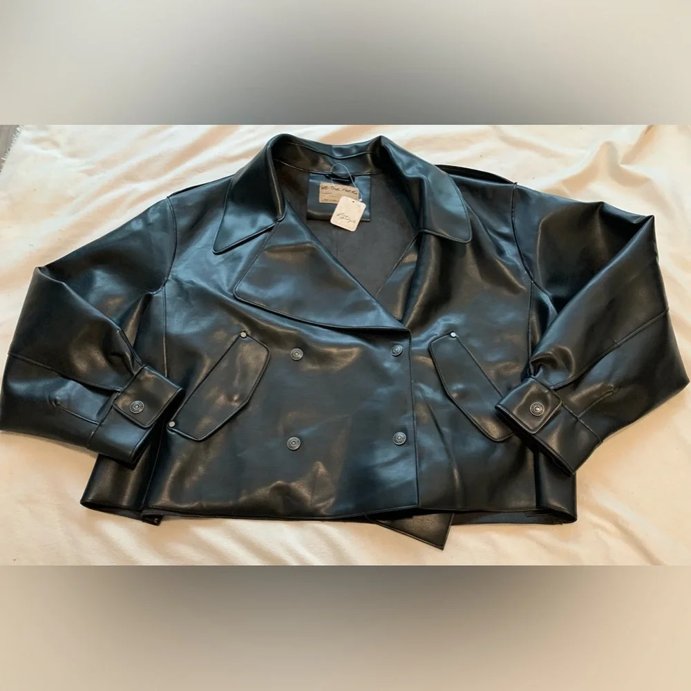 NWT Free People x We The Free Black Alexis Vegan Leather Moto Jacket size Large